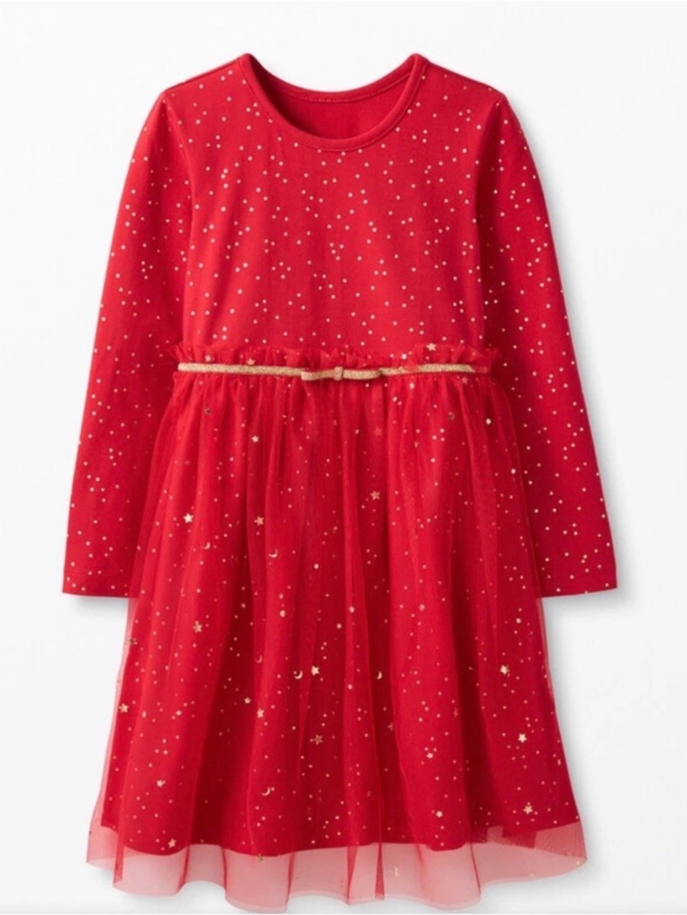 Hanna Andersson Long Sleeve Shimmer Star Dress In Soft Tulle Red 120cm